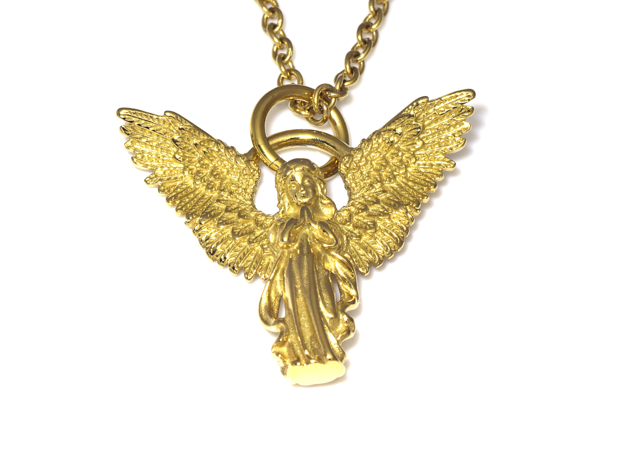 Guld Ängel Halsband i Rostfritt Stål, Gyllene Dop och Konfirmation Hänge, Änglasmycke - 2