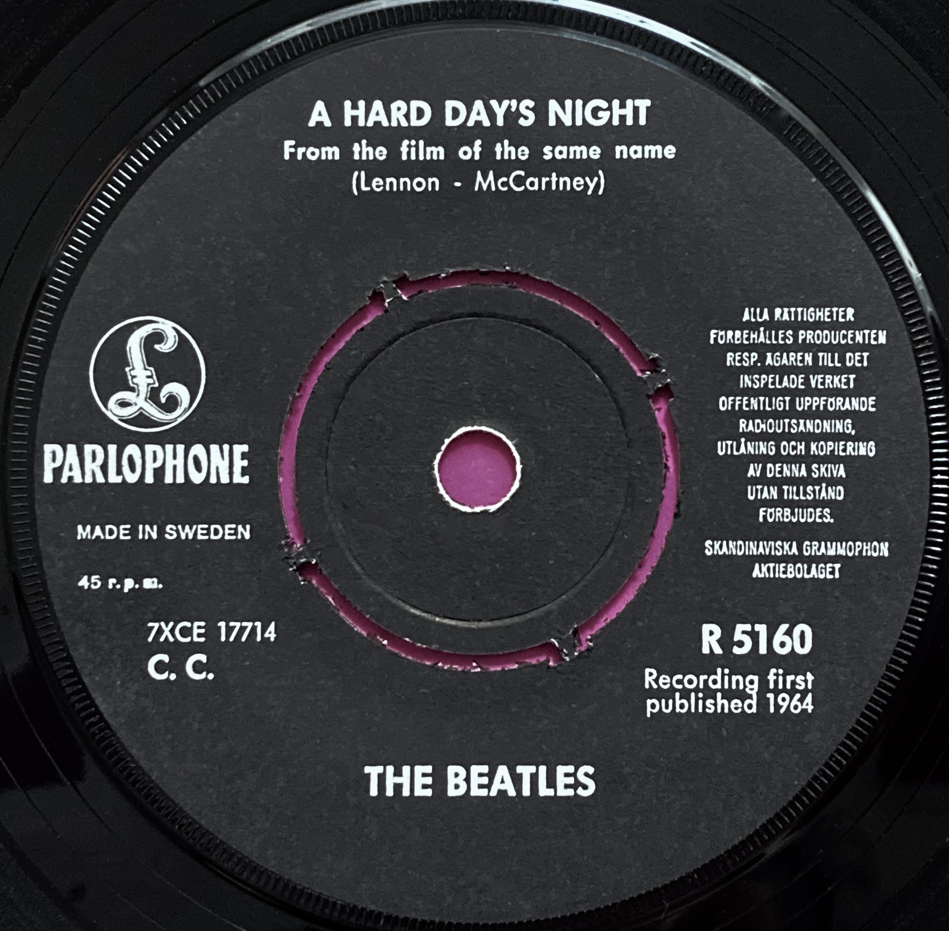 BEATLES - A hard day´s night 7" RED Swe PS 1964 - 3