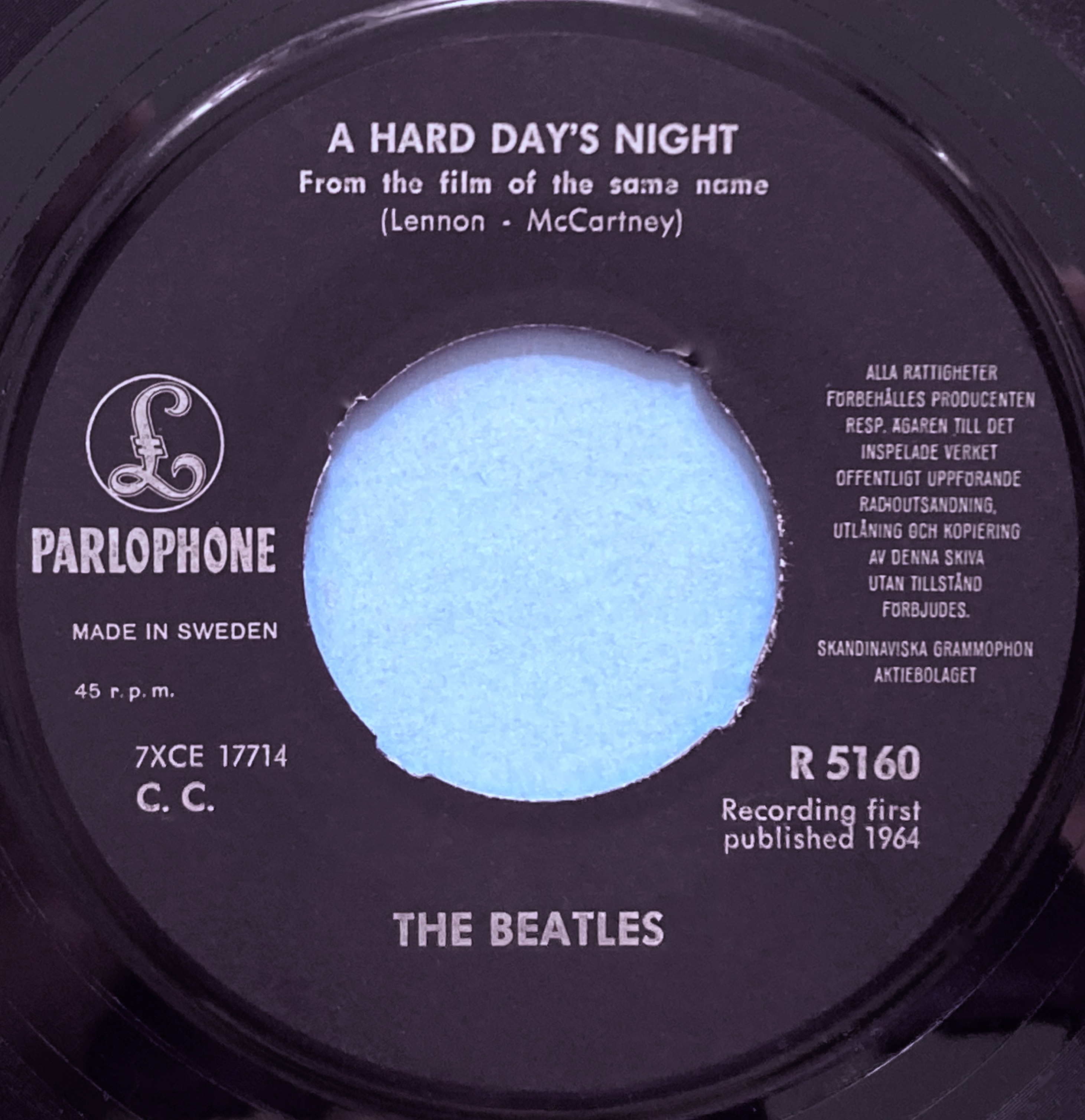 BEATLES - A hard day´s night 7" BLÅ Swe PS 1964 - 3