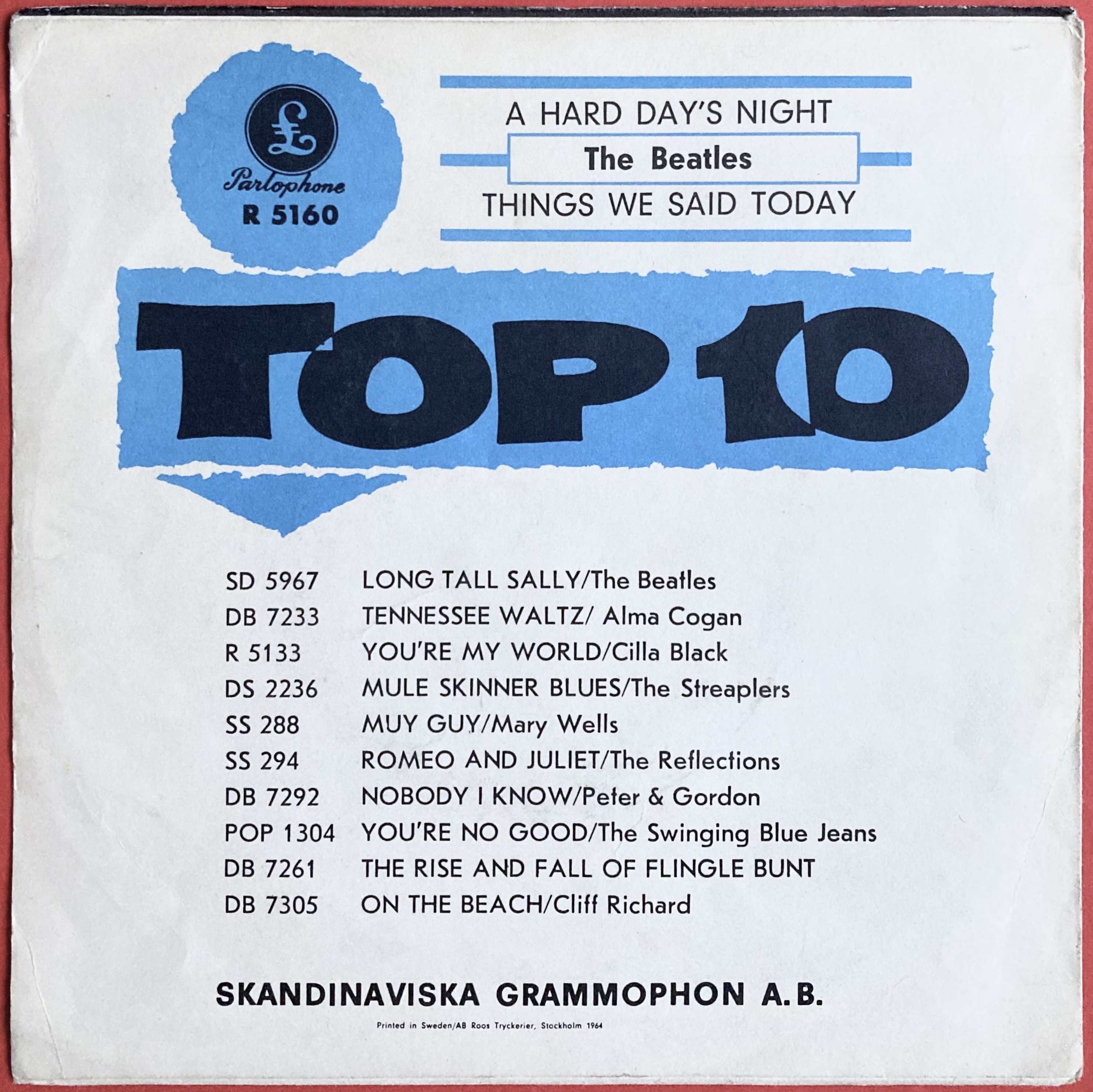 BEATLES - A hard day´s night 7" BLÅ Swe PS 1964 - 2