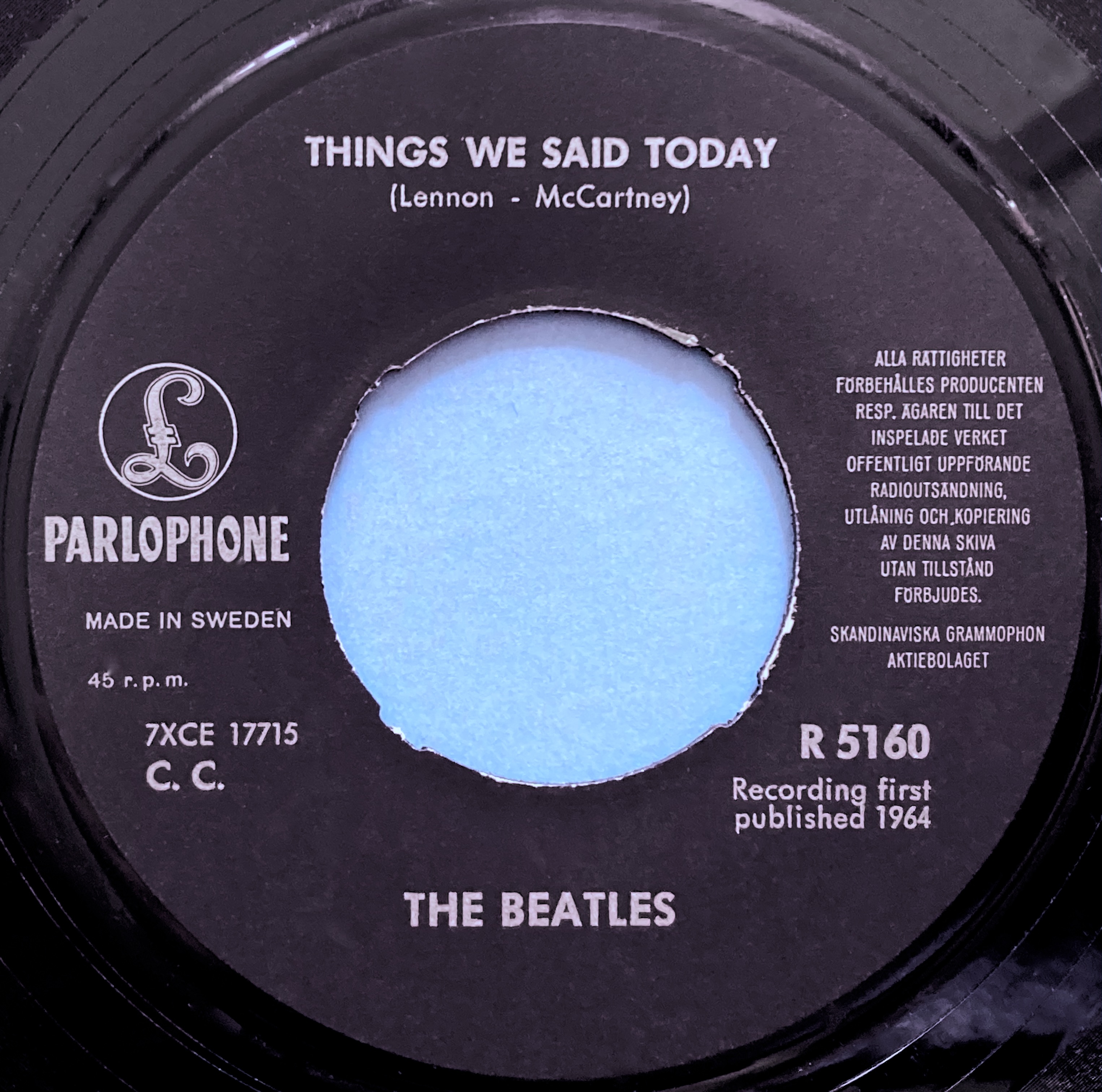 BEATLES - A hard day´s night 7" BLÅ Swe PS 1964 - 4