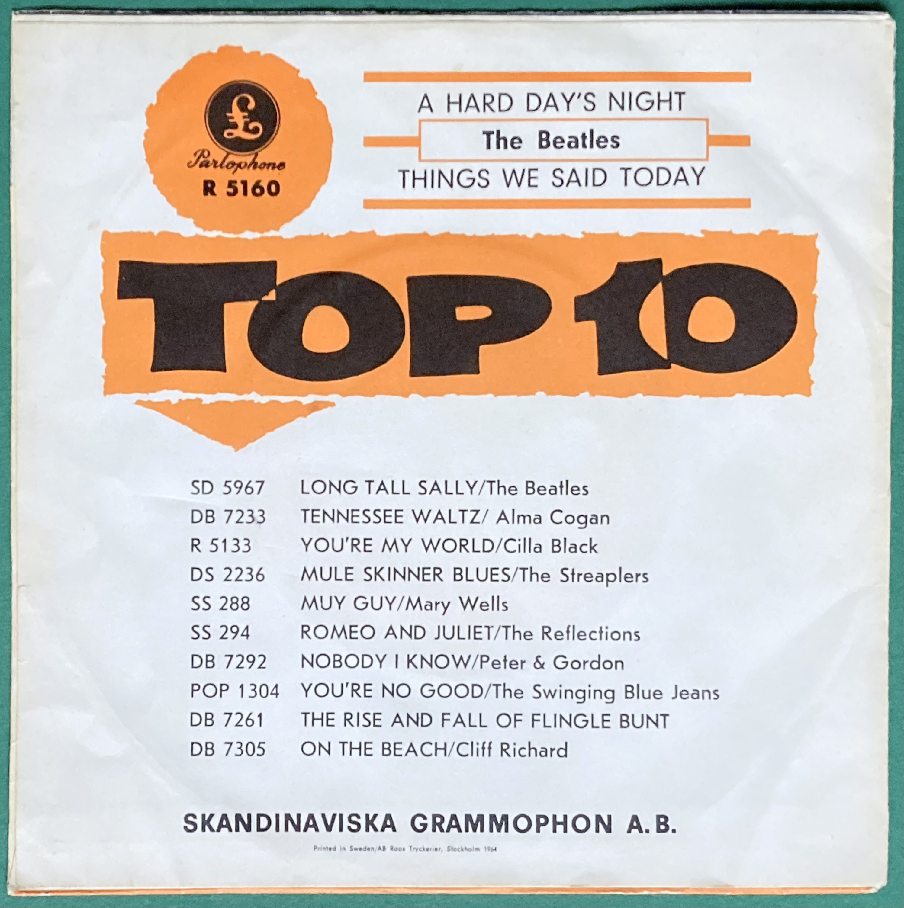 BEATLES - A hard day´s night 7" Orange Swe PS 1964 - 2