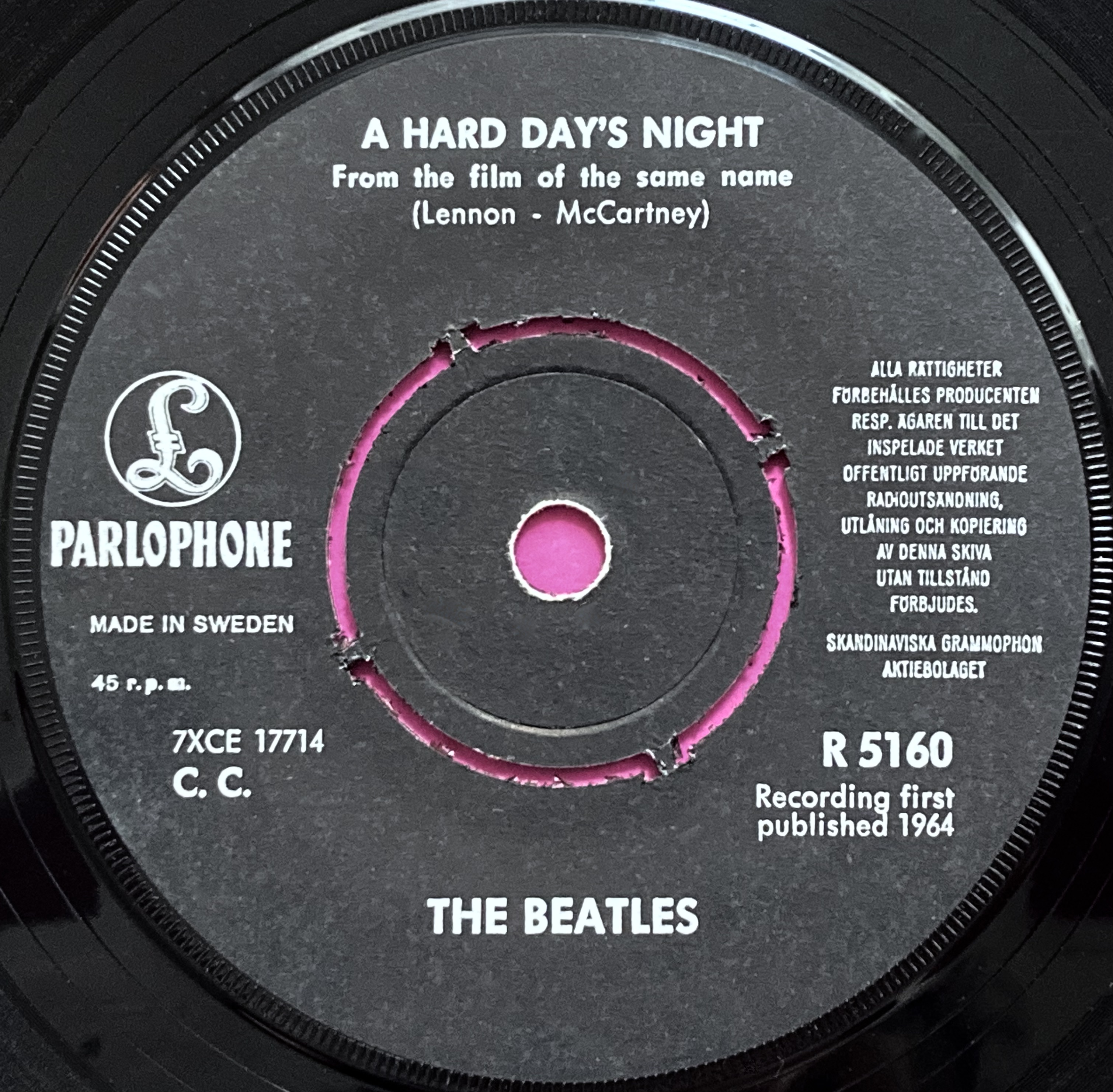 BEATLES - A hard day´s night 7" Orange Swe PS 1964 - 3
