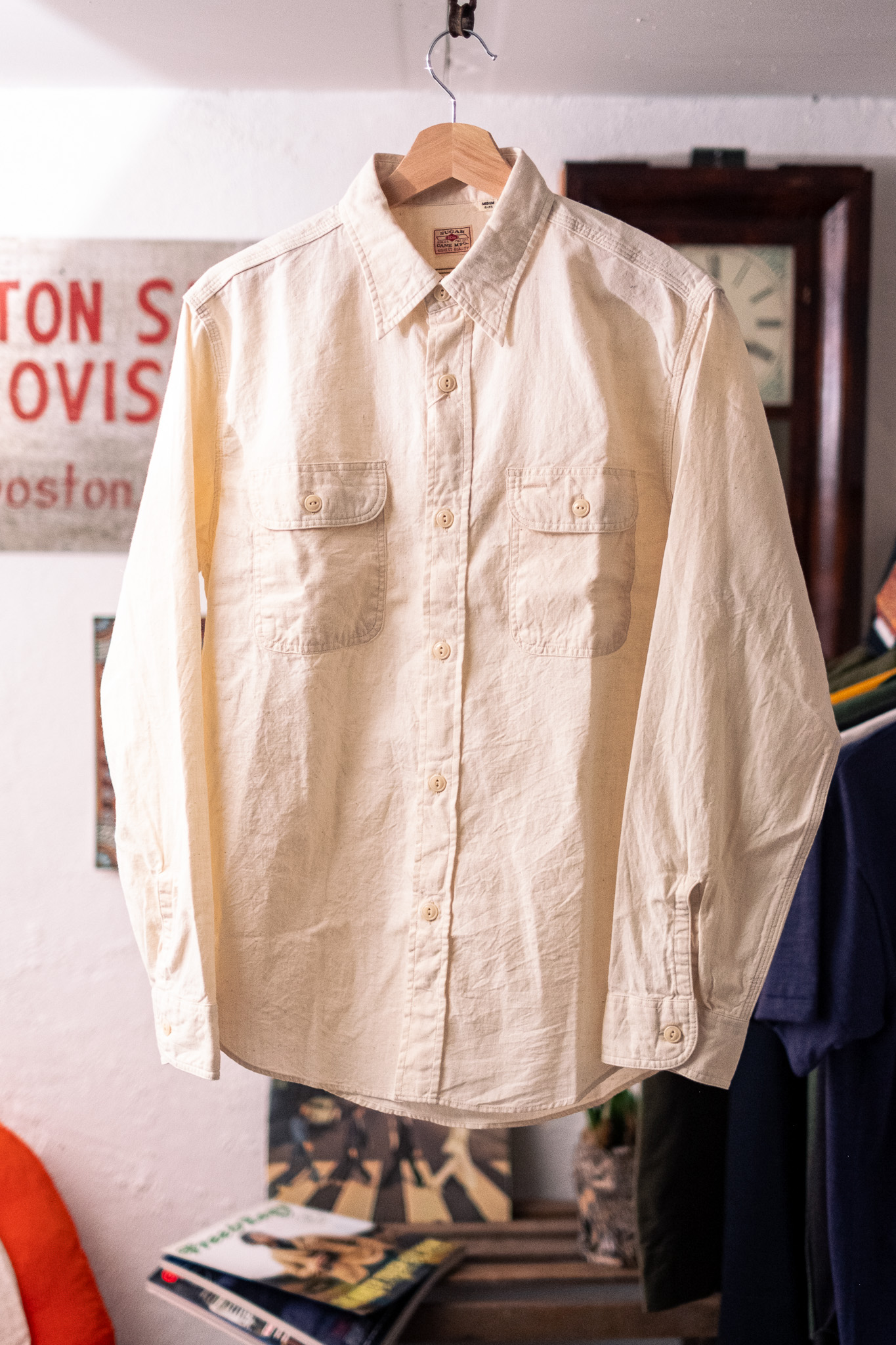 Sugar Cane - SC27851 Chambray Work Shirt White