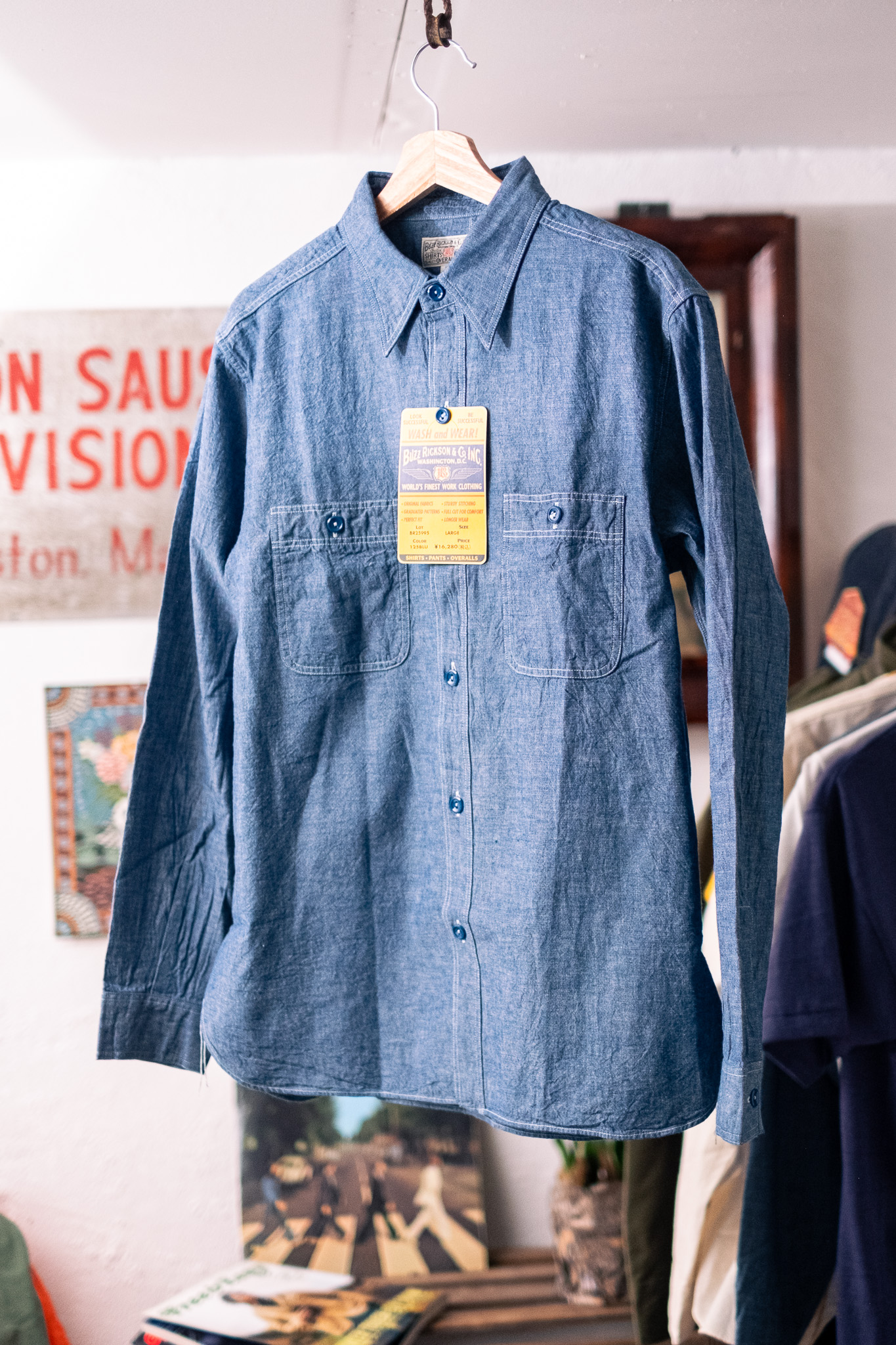 トップス BUZZ RICKSON'S BLUE CHAMBRAY WORK SHIRT Buzz Rickson's - Chambray Work Shirt Blue - Göteborg Manufaktur