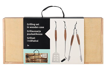 Grillverktygsset i en trälåda 3 delar