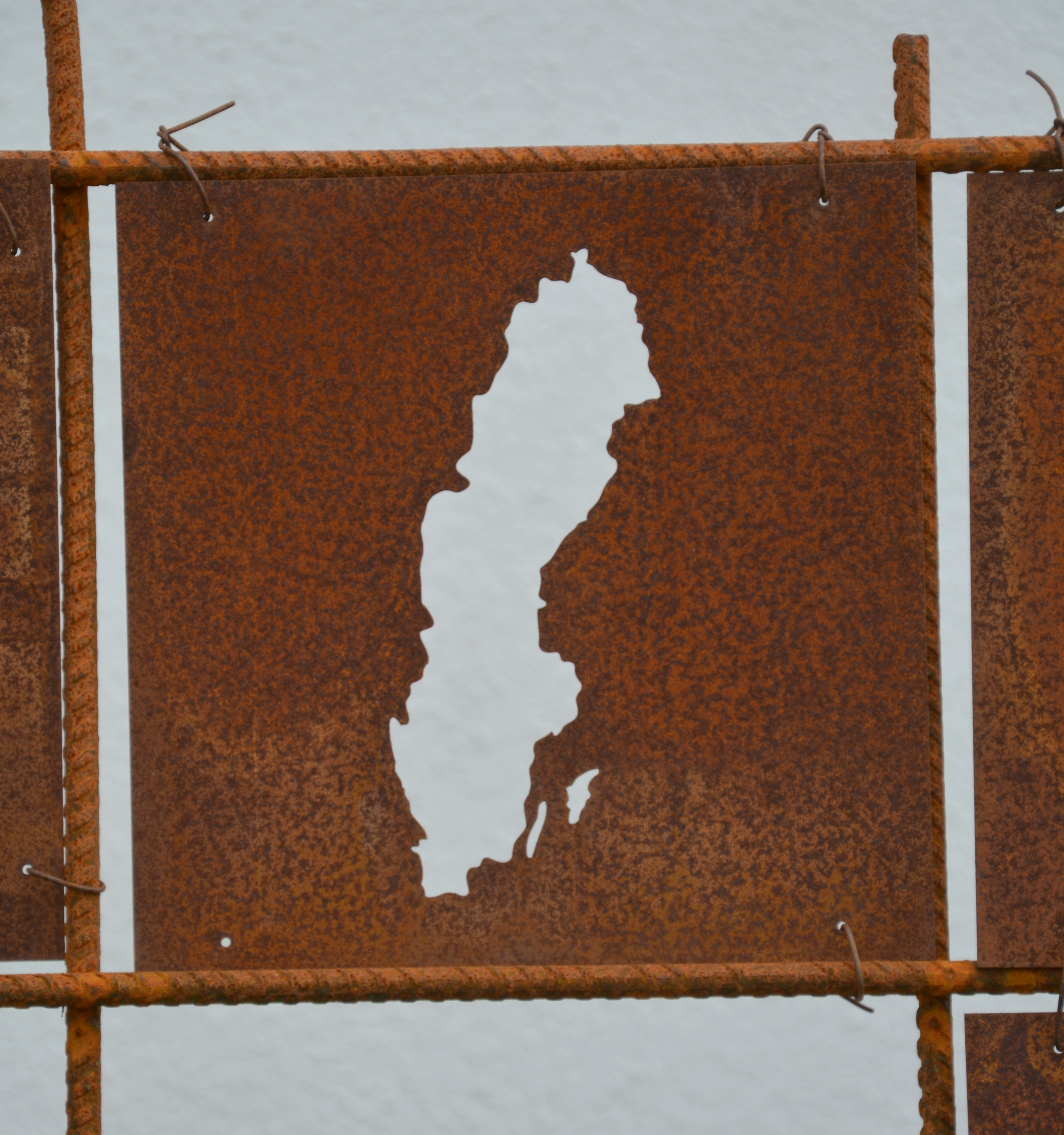 Rostig skylt till armeringsnät SVERIGE 14 cm