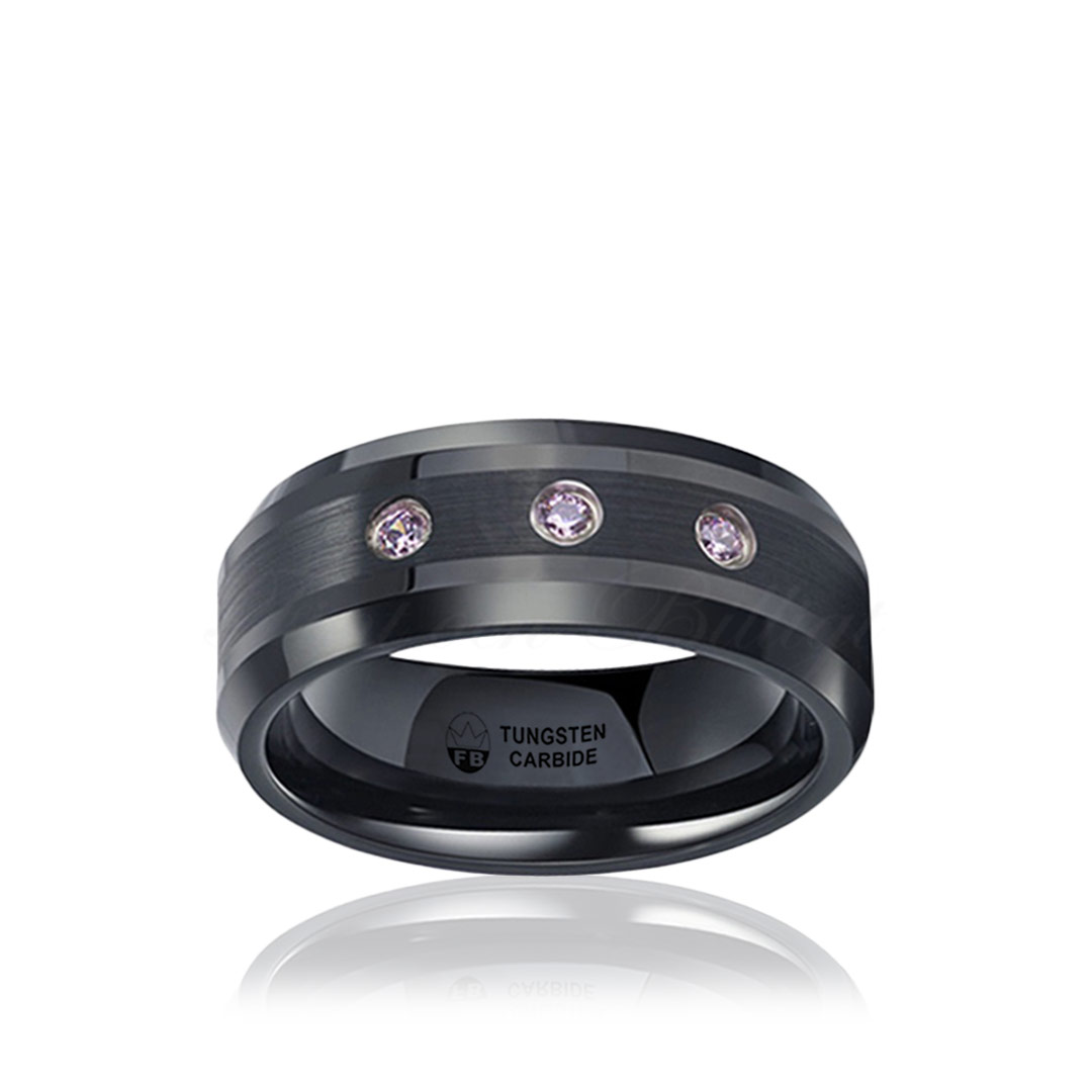 Ring Tungsten Svart Rosa Zircon diamanter FB1000 Black Pink Star 8mm Lyxiga ringar front Fint och Billigt Var Design