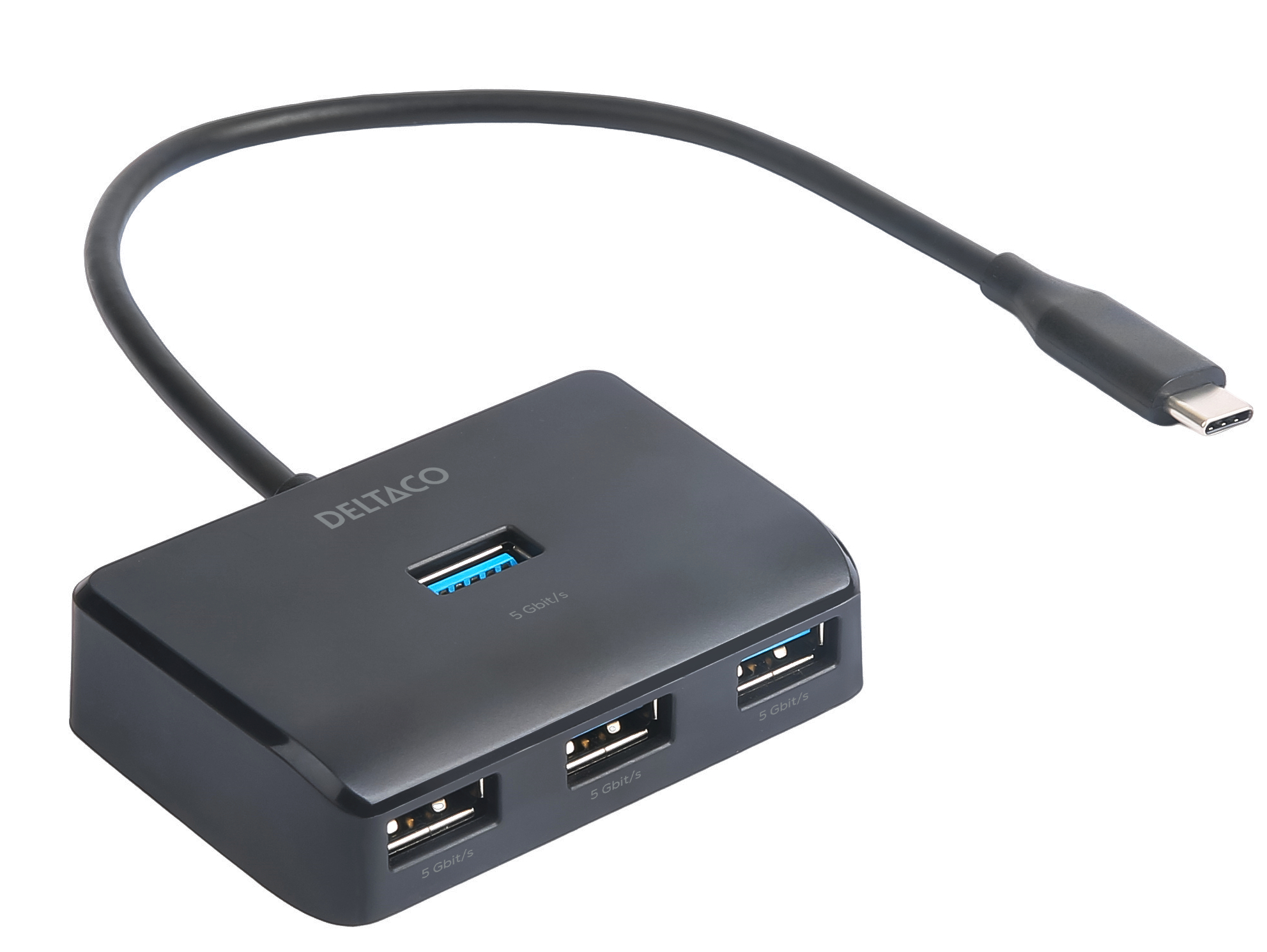 Deltaco USB-C hubb med 4 USB-A portar, 5 Gbit/s, extra strömtillförsel, svart - 3