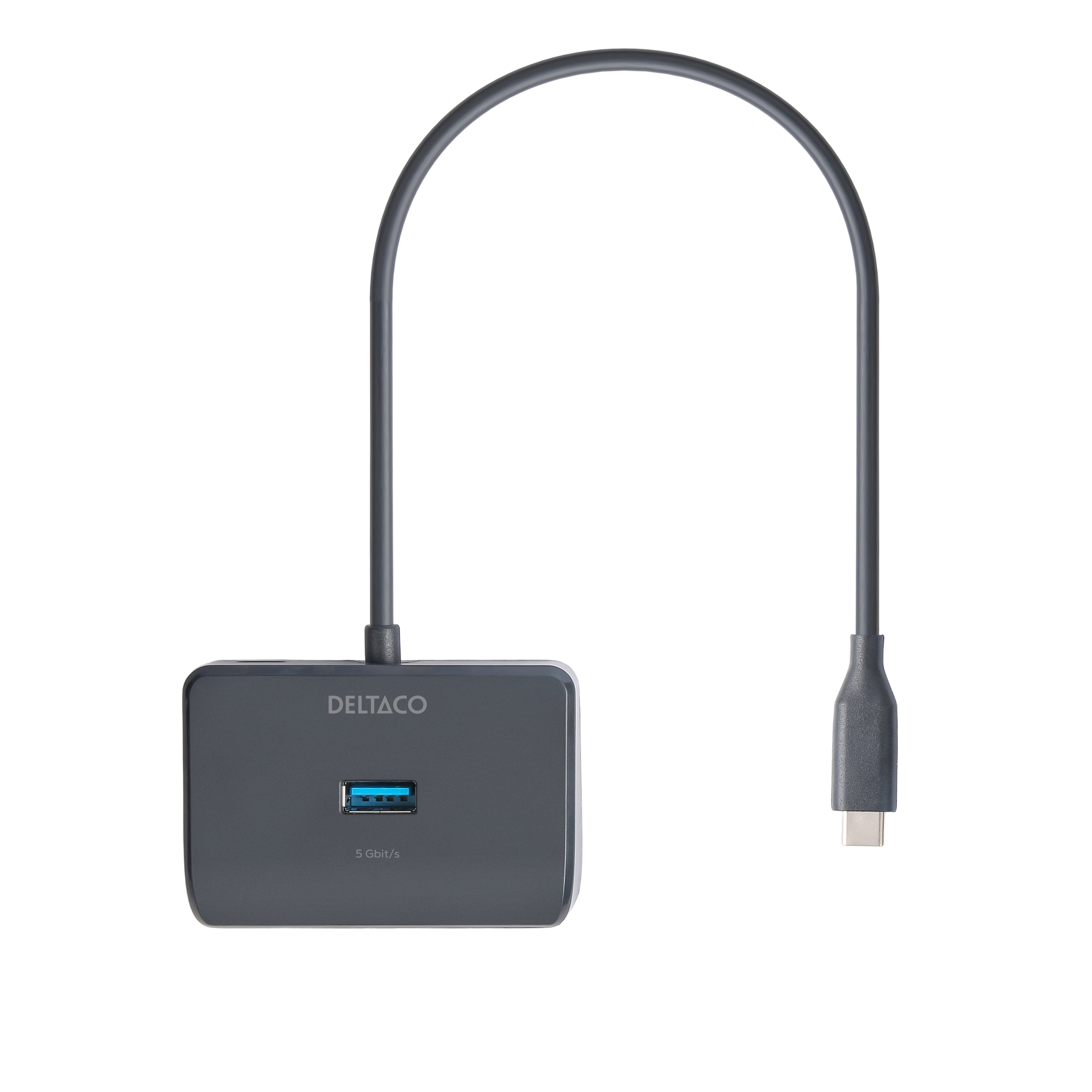 Deltaco USB-C hubb med 4 USB-A portar, 5 Gbit/s, extra strömtillförsel, svart - 2