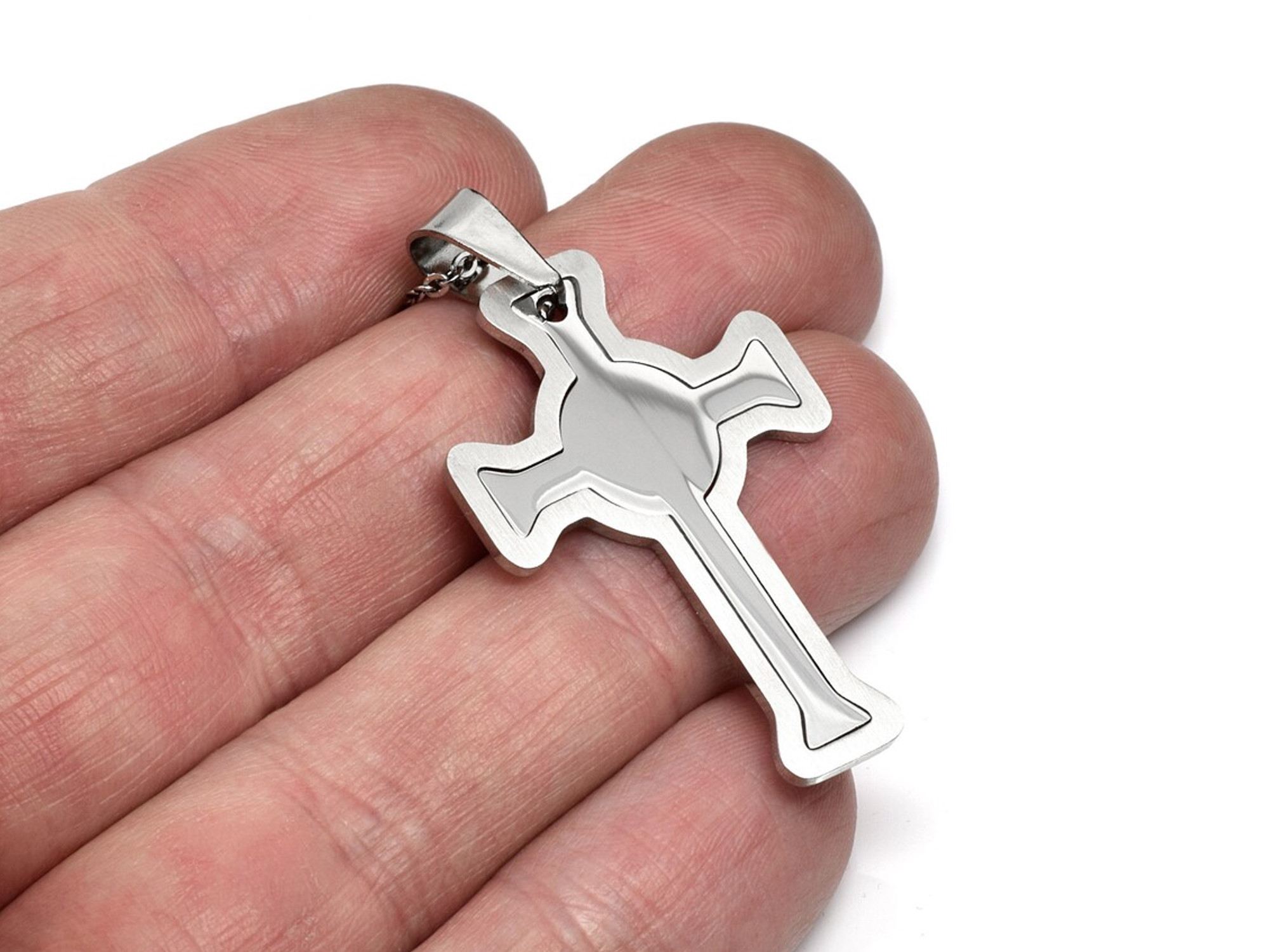 Keltiskt Kors Halsband i Rostfritt Stål, Religion Hänge, Enkelt Korssmycke - 3