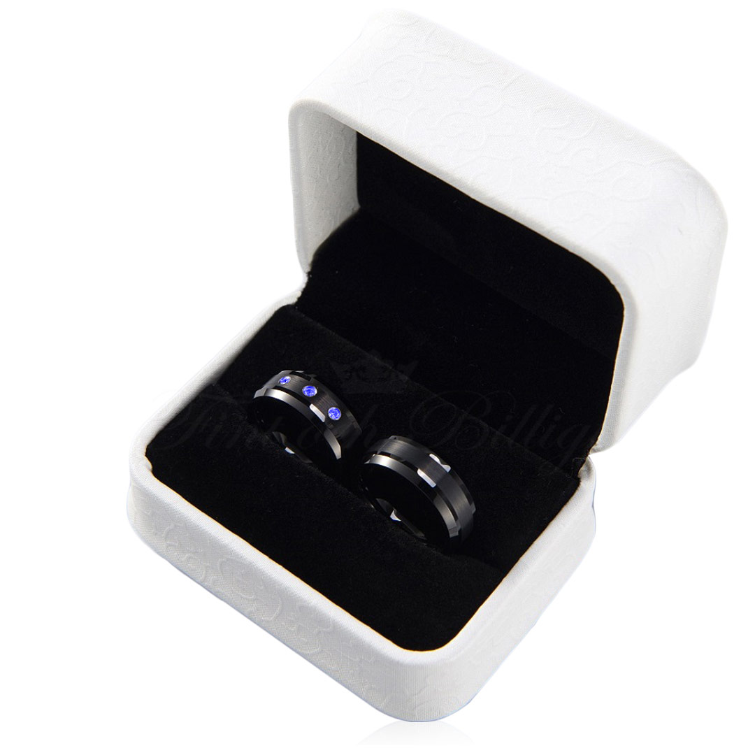 Förlovningsringar Tungsten Svart med Blå AAA Zircon diamanter FB1000 Black Midnight Blue 8mm box Lyxiga ringar Fint och Billigt Var Design