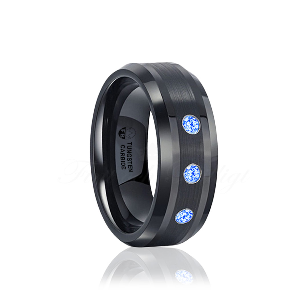 Ring Tungsten Svart med Blå AAA Zircon diamanter FB1000 Black Midnight Blue 8mm Lyxiga ringar Fint och Billigt Var Design