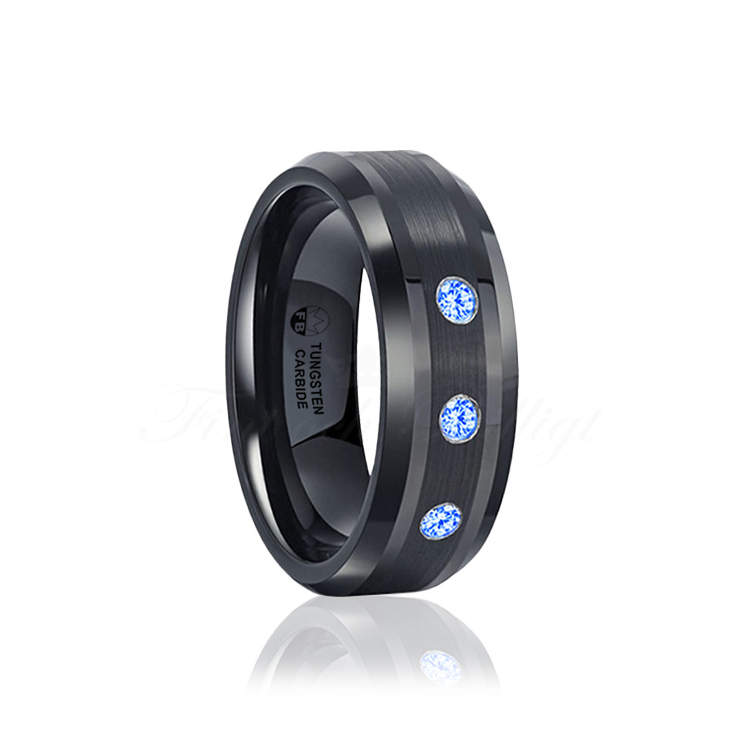 Ring Tungsten Svart med Blå AAA Zircon diamanter FB1000 Black Midnight Blue 6mm Lyxiga ringar Fint och Billigt Var Design