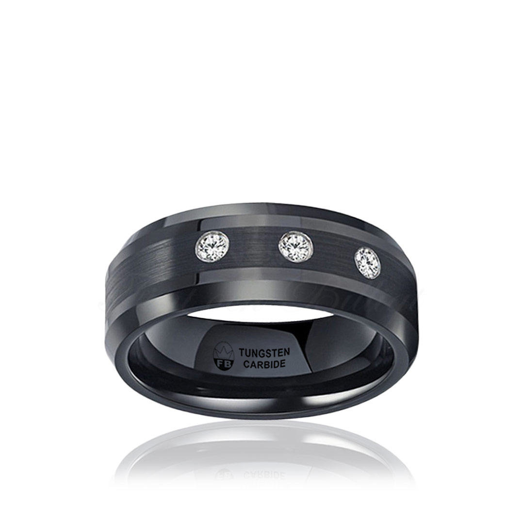 Diamantring FB1000 Diamant Black - Tungsten ægte diamanter - 3