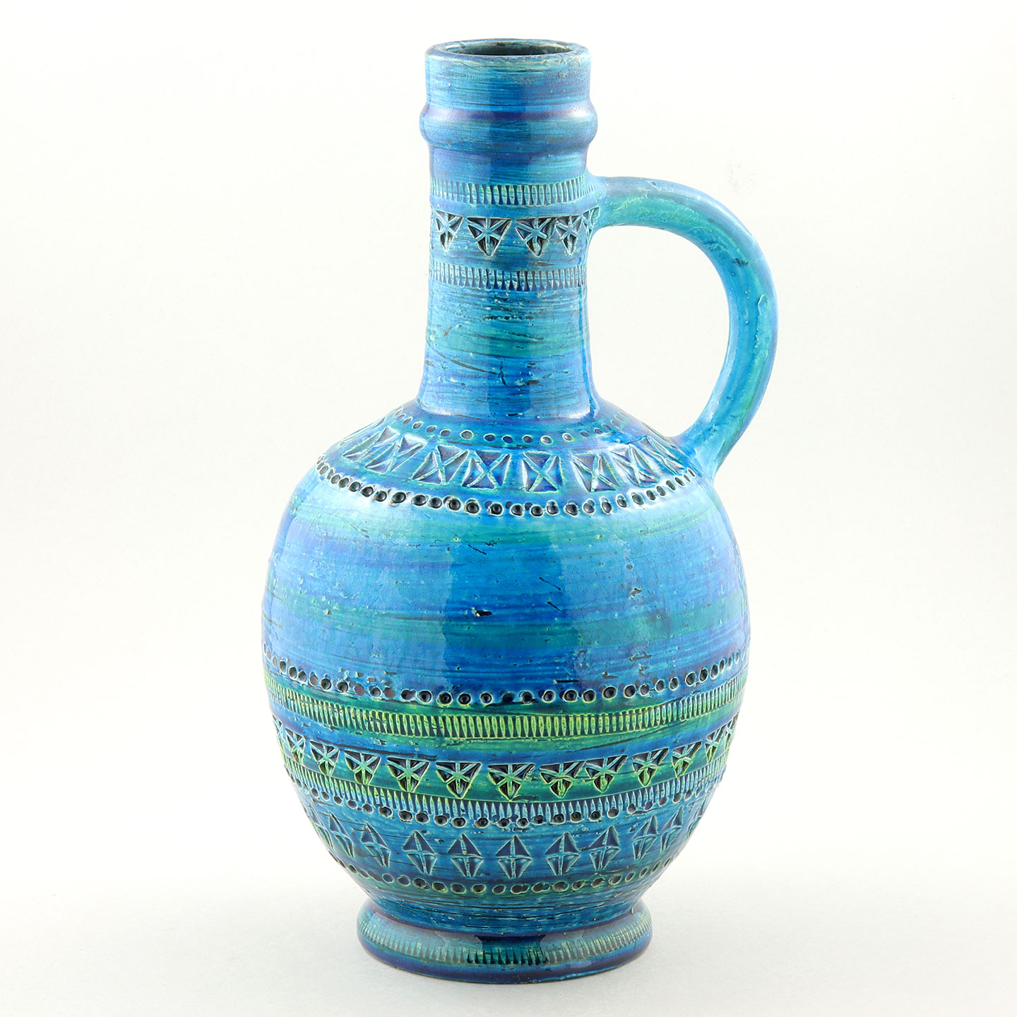 Aldo Londi (Rimini Blu 1957) Turquoise Vase with Incised Decor 30 cm