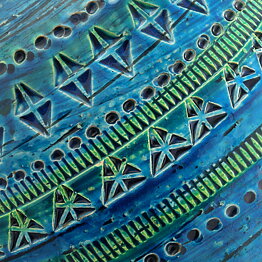 Aldo Londi (Rimini Blu 1957) Turquoise Vase with Incised Decor 30 cm