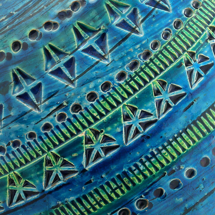 Aldo Londi (Rimini Blu 1957) Turquoise Vase with Incised Decor 30 cm