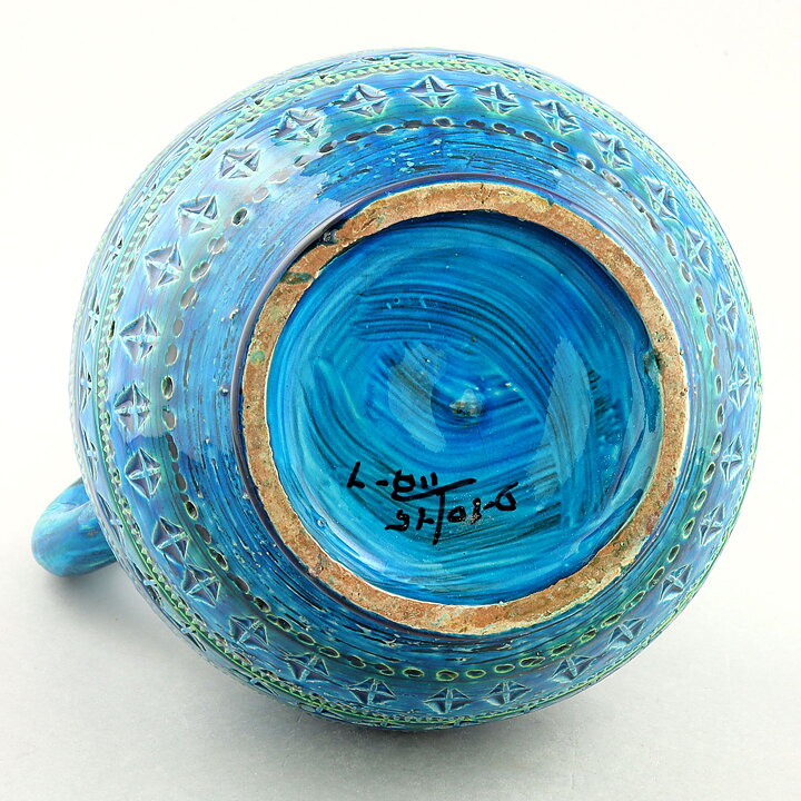 Aldo Londi (Rimini Blu 1957) Turquoise Vase with Incised Decor 30 cm