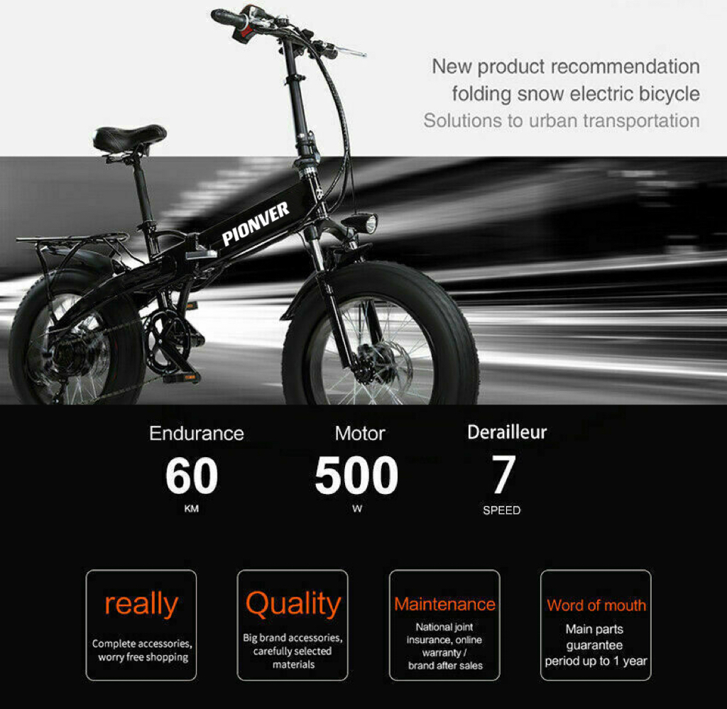 Pionver E-bike Electric Bike, 500W Motor 20″ Fat Tire p40 - 22