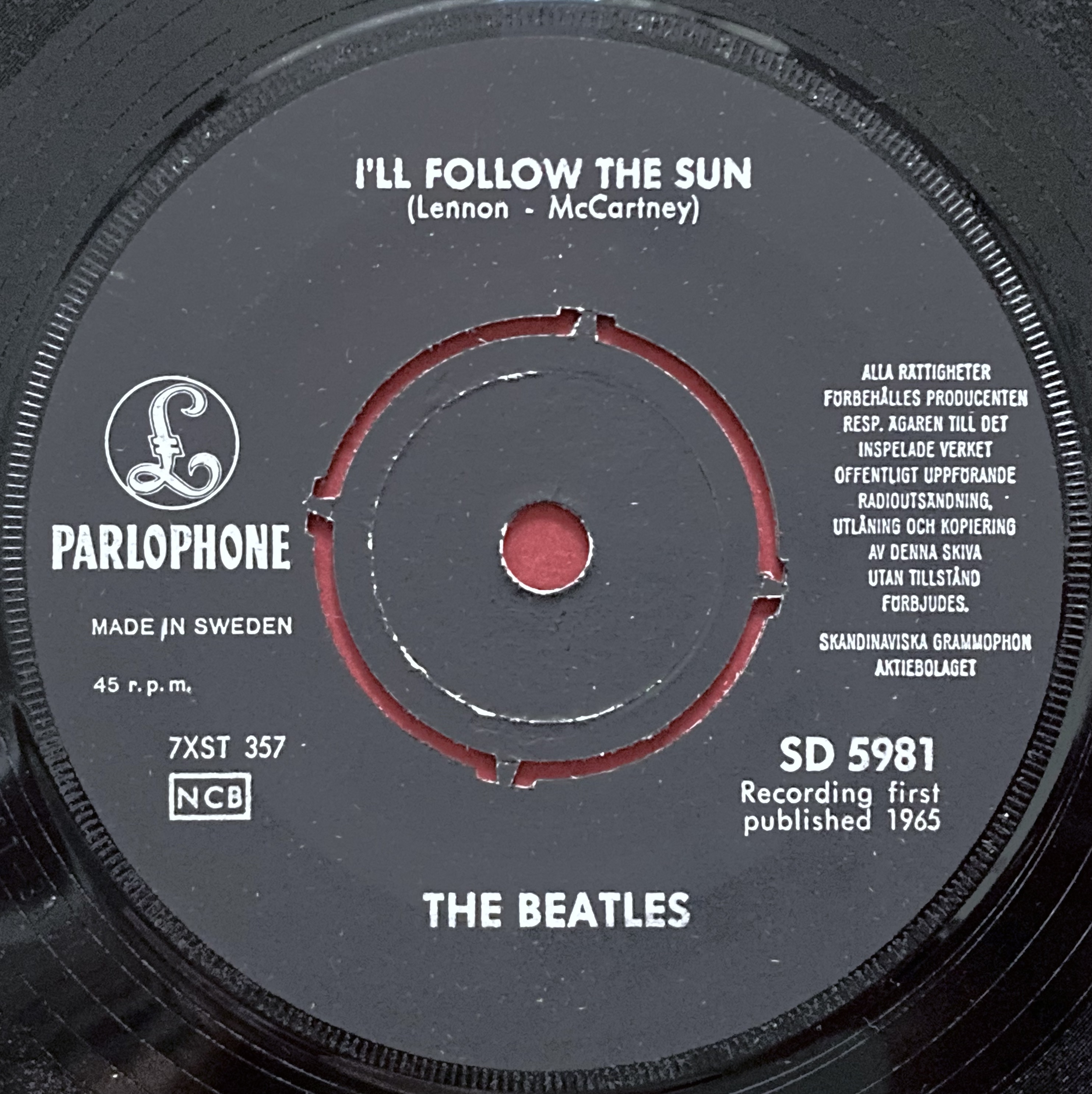 BEATLES - I´ll follow the sun Swe 7" 1965 - 3