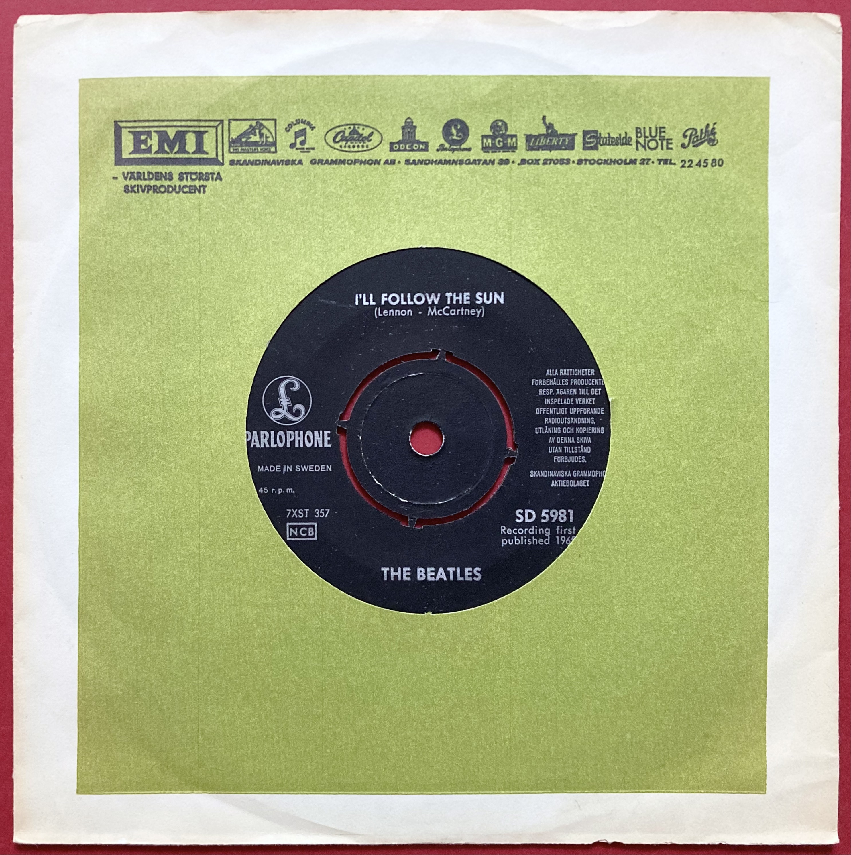 BEATLES - I´ll follow the sun Swe 7" 1965
