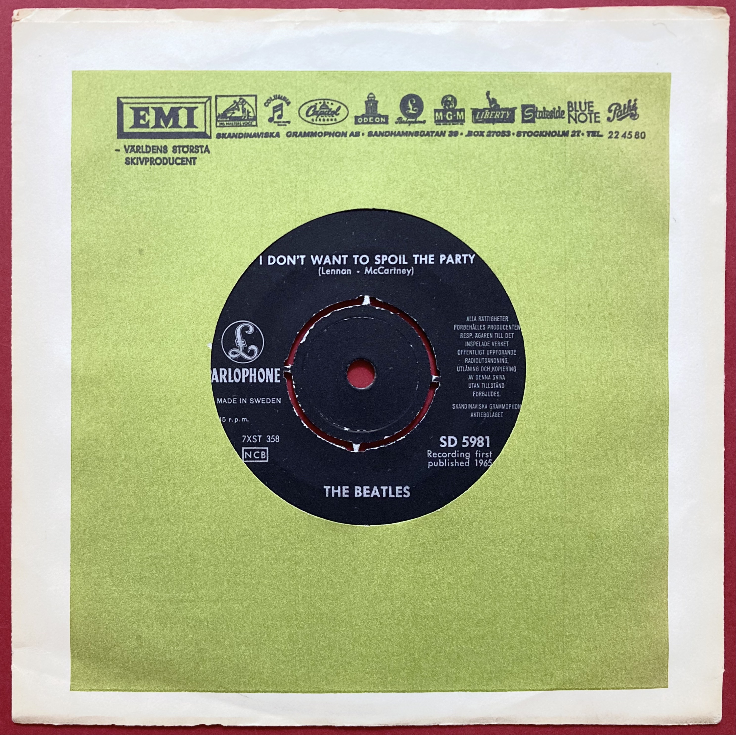 BEATLES - I´ll follow the sun Swe 7" 1965 - 2