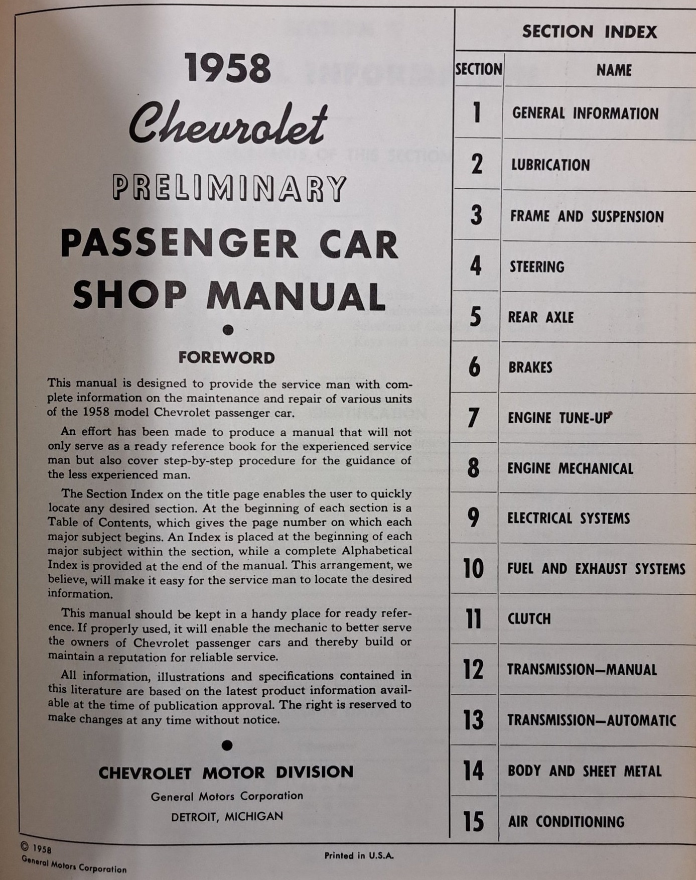 1958 Chevrolet Preliminary Shop Manual (grundbok för 59-60) - 2