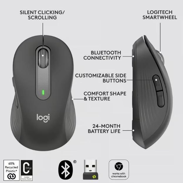 Logitech Signature M650 Large trådlös mus (grafitgrå) Högerhänt - 9