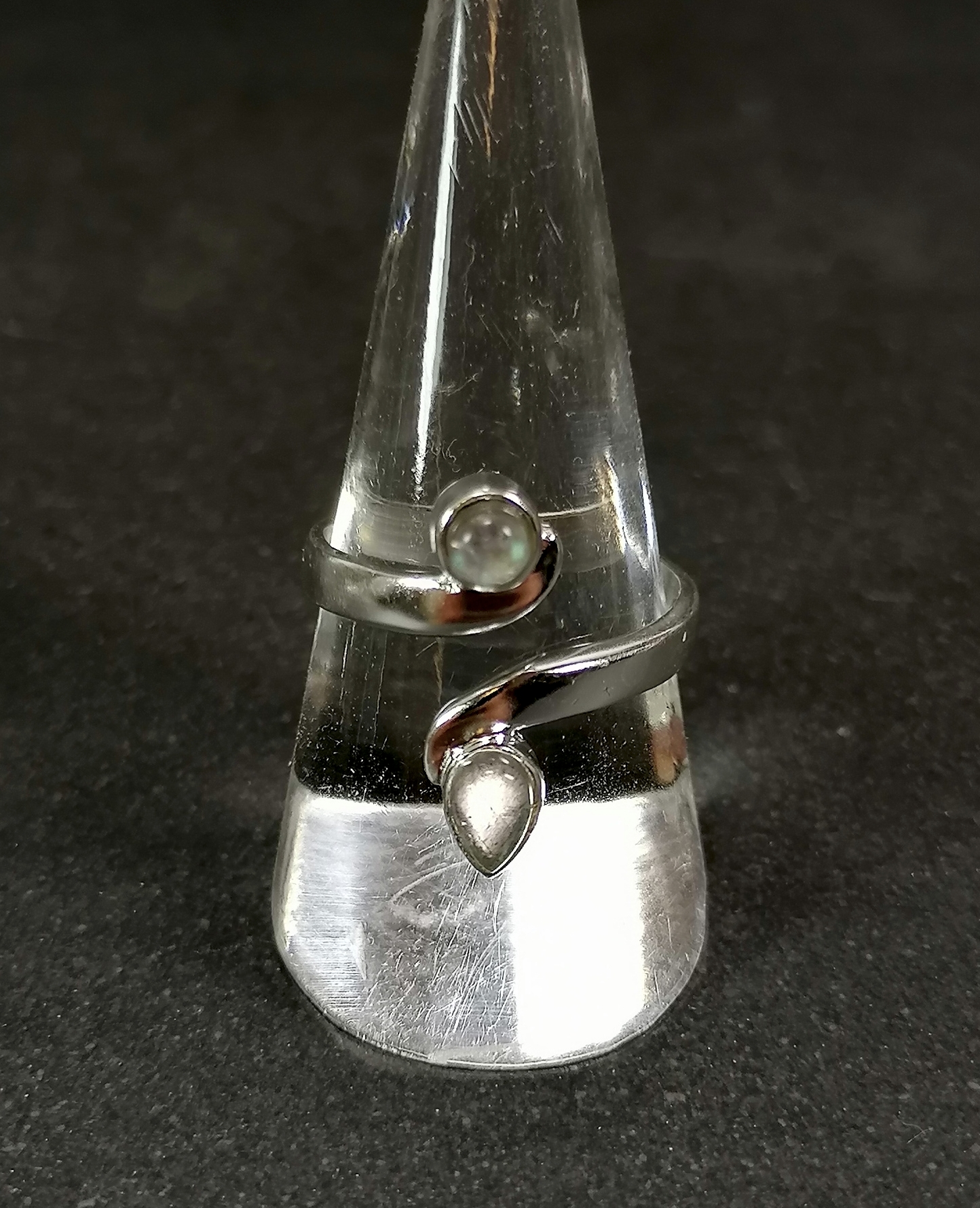 Ställbar Silverring med Rund och Droppformad Sten Cabochon - 3