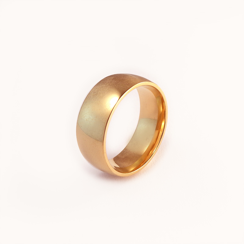 Glatt skinnende ring i gullstål - 8 mm bred
