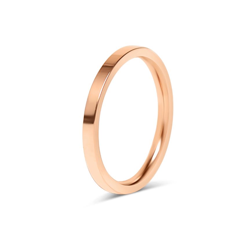 Glatt, rett og blank ring i roségullstål - 2 mm bred - 2