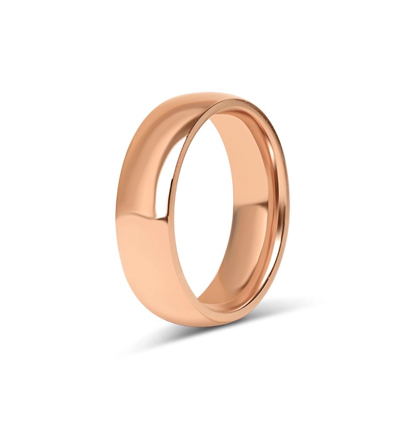 Sléttaður, pússaður hringur úr rósagulli og stáli – 6 mm breiður - 2