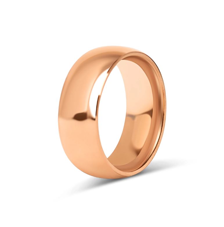 Sléttur, pússaður hringur úr rósagulli og stáli – 8 mm breiður - 2