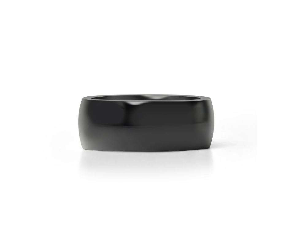Sileä kiiltävä sormus mustaa terästä - 8mm leveä - 3