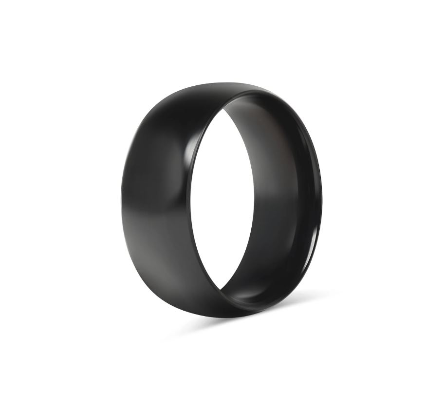 Sileä kiiltävä sormus mustaa terästä - 8mm leveä - 2