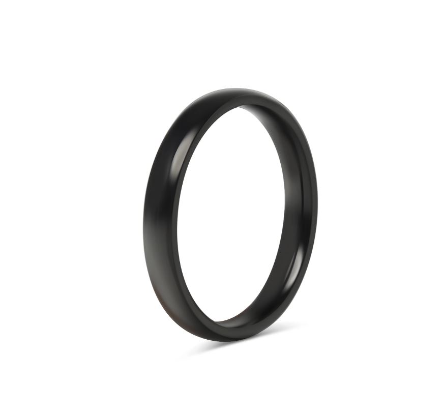 Sileä kiiltävä sormus mustaa terästä - 3mm leveä - 2