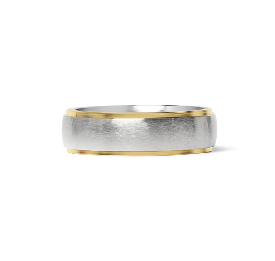 Tofarget matt gull/stålring - 6 mm bred - 3