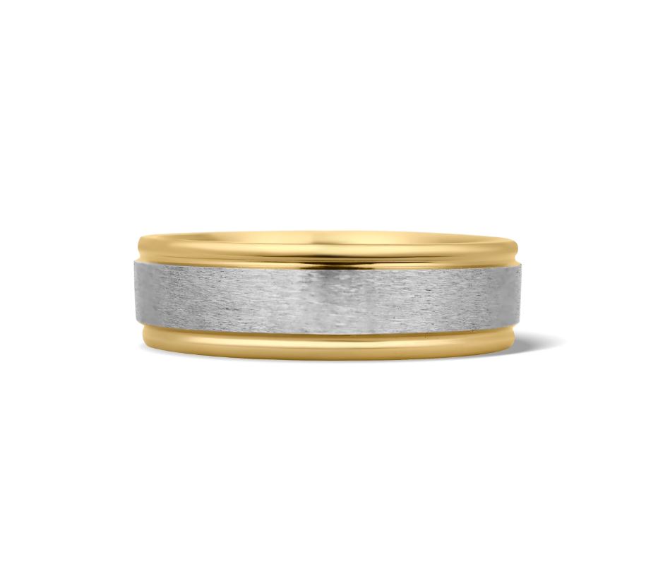 Tvílituð mattur hringur úr gulli/stáli - 6 mm breiður - 2