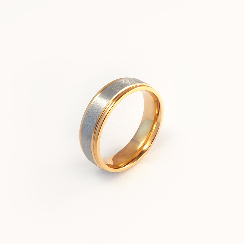 Tvílituð mattur hringur úr gulli/stáli - 6 mm breiður