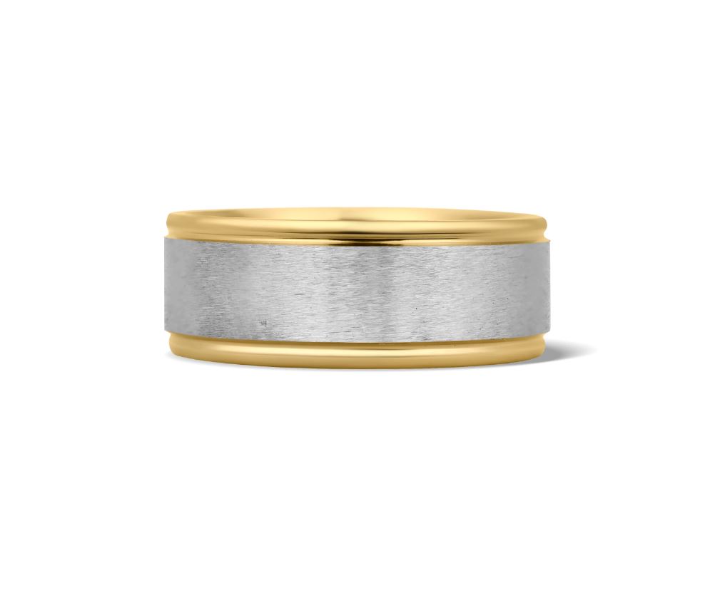 Tofarget matt gull/stålring - 8 mm bred - 2