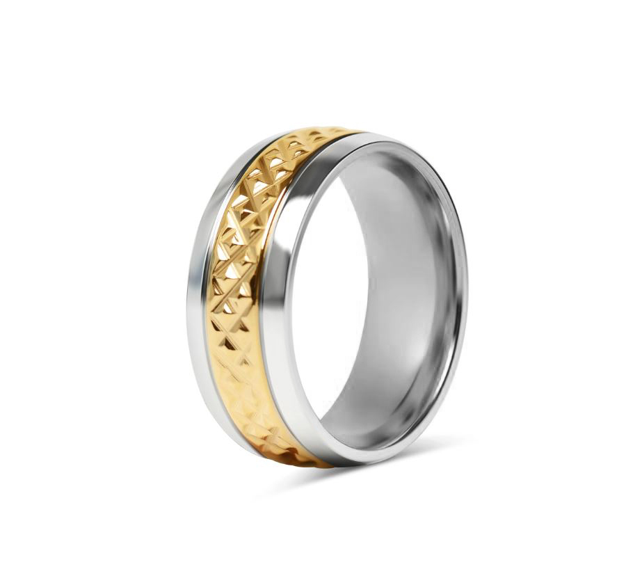 Tofarget ring i gull/stål - 8 mm bred - 3