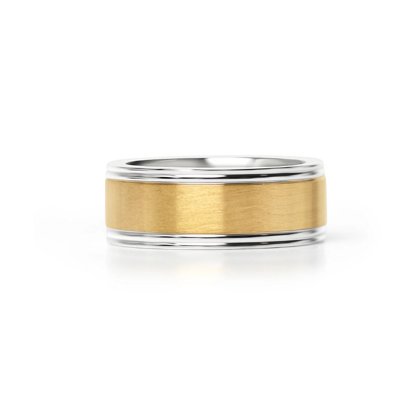 Sléttað, glansandi og matt hringur úr gulli / stáli - 8 mm breiður - 3