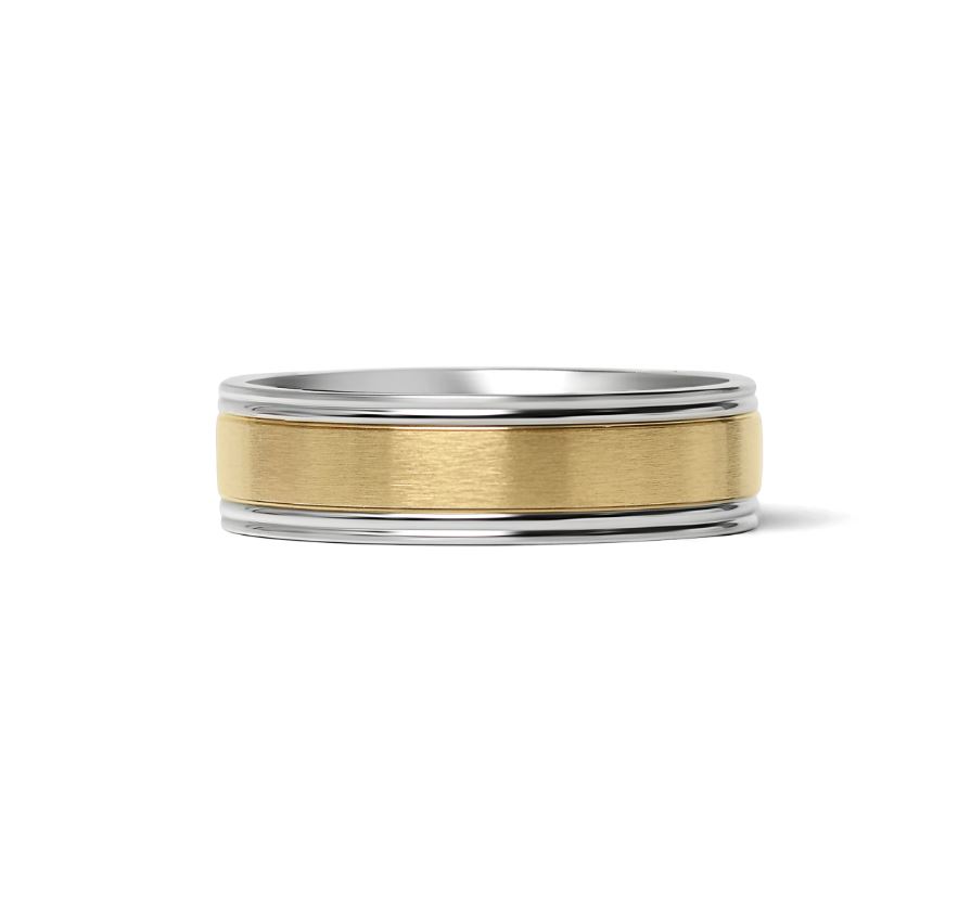 Sléttur mattur hringur í gulli/stáli - 6 mm breiður - 3