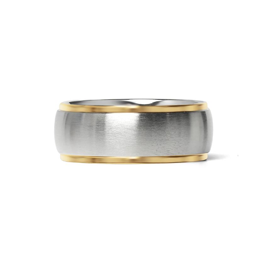 Glatt tofarget matt gull-/stålring - 8 mm bred - 3
