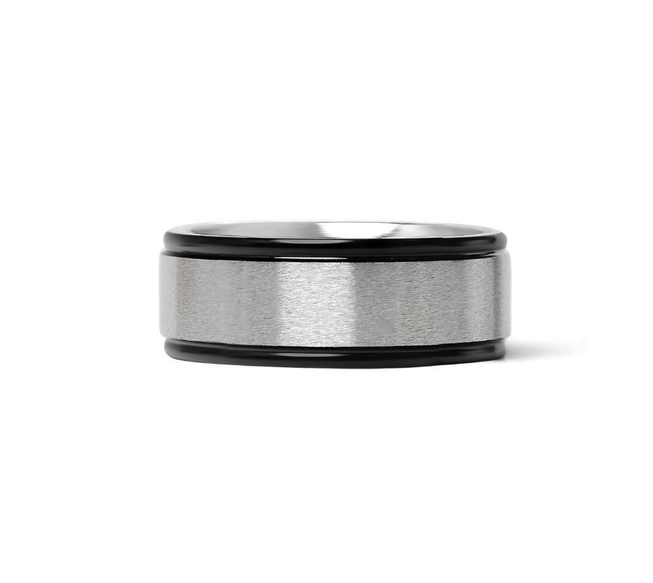 Burstaður tvílitur hringur í svörtu og stáli - 8 mm breiður - 3