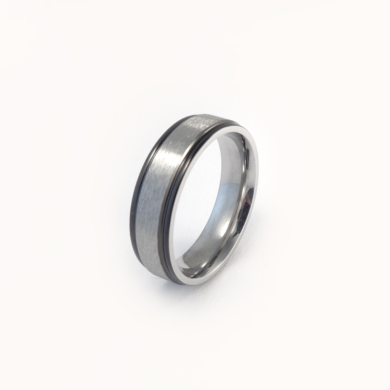Zweifarbiger glänzender & matter Ring in Schwarz & Stahl - 6mm breit