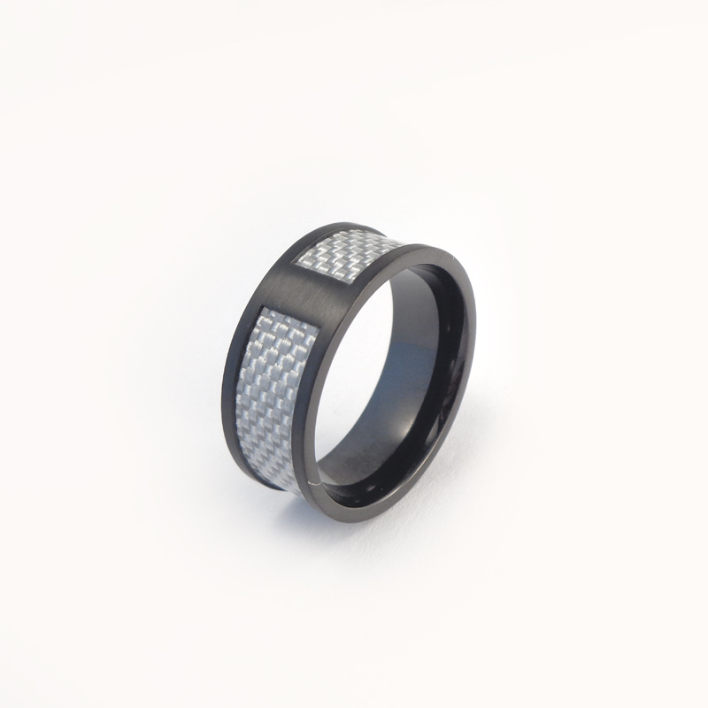 Zweifarbiger Ring in Schwarz & Stahl mit Struktur - 8mm breit
