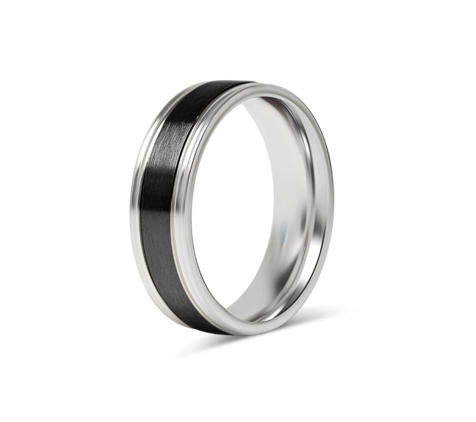 Glatt skinnende ring i svart og stål - 6 mm bred - 2