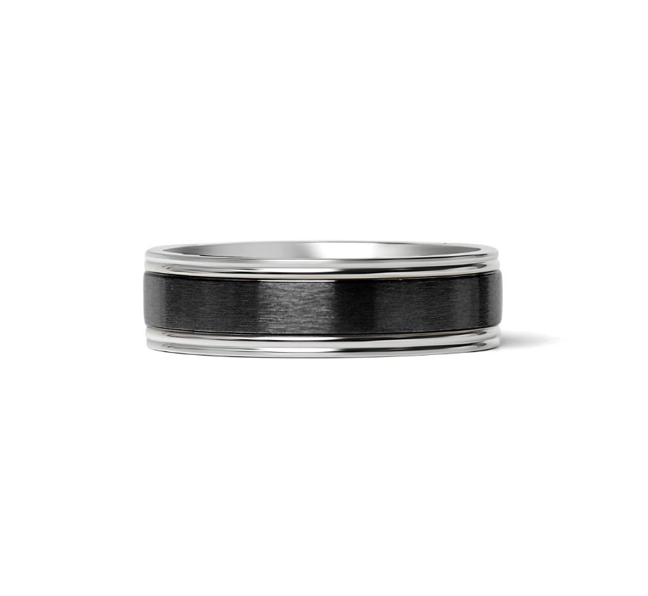 Glatt skinnende ring i svart og stål - 6 mm bred - 3
